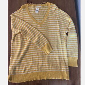 NWT Womens Gap Size XXL plus Sized Vneck Sweater Striped Yellow Cotton